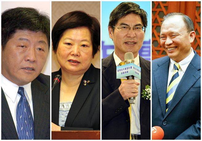 林全“內(nèi)閣”局部改組,陳時(shí)中接“衛(wèi)福部”(左1)、林美珠(左2)接“勞動(dòng)部”、陳良基(右2)掌“科技部”、林聰賢(右1)掌“農(nóng)委會(huì)” 林全“內(nèi)閣”局部改組,陳時(shí)中接“衛(wèi)福部”(左1)、林美珠(左2)接“勞動(dòng)部”、陳良基(右2)掌“科技部”、林聰賢(右1)掌“農(nóng)委會(huì)”