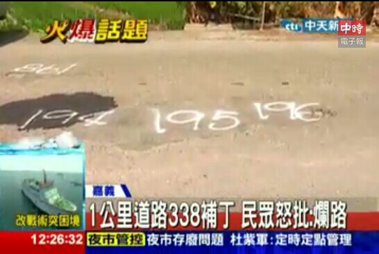 1公里道路竟有338補丁 民眾怒批:爛路(圖) 1公里道路竟有338補丁 民眾怒批:爛路(圖)