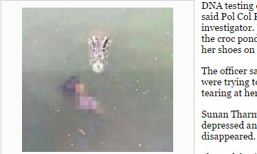 國老婦跳鱷魚湖自殺,被拍下遺體被鱷魚接近的照片 國老婦跳鱷魚湖自殺,被拍下遺體被鱷魚接近的照片